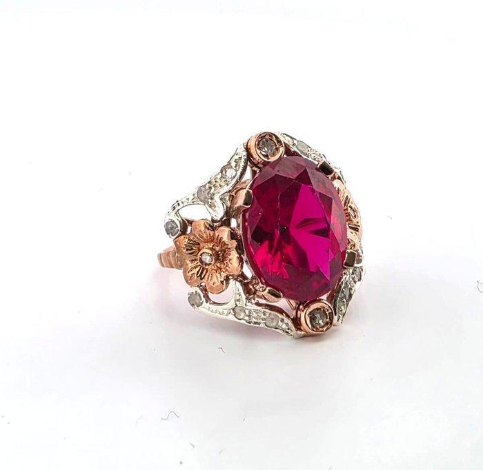 Zonder minimumprijs - Ring - 9 kt. Roségoud, Zilver Robijn -, Handtassen en Accessoires, Ringen