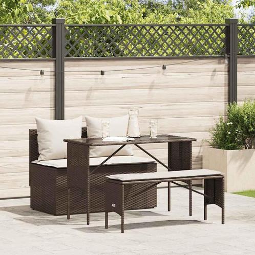 vidaXL 3-delige Tuinset met kussens poly rattan bruin, Tuin en Terras, Tuinsets en Loungesets, Tuinset, Nieuw, Verzenden