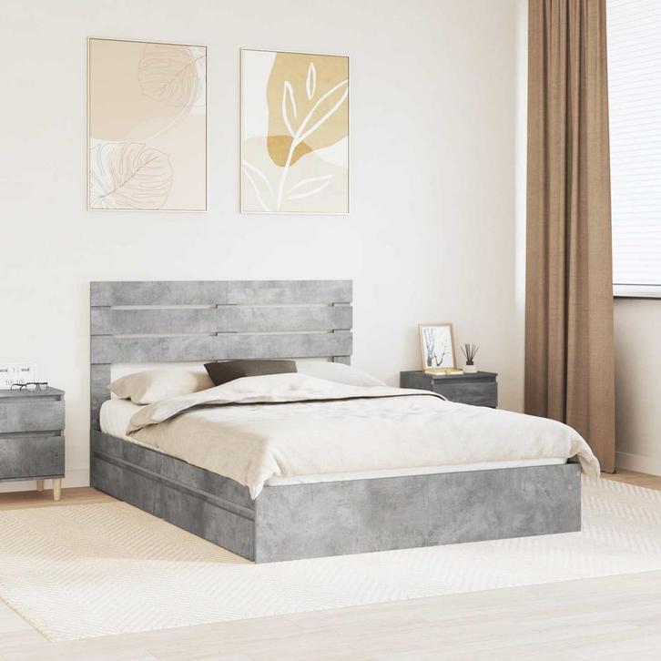 vidaXL Opbergbed met hoofdeinde Beton Grijs 150 x 200 cm, Huis en Inrichting, Slaapkamer | Bedden, Nieuw, Verzenden