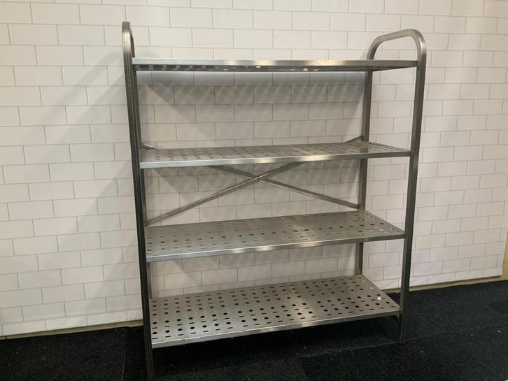 RVS Stelling - 4 schappen - 155 cm, Zakelijke goederen, Horeca | Keukenapparatuur, Gebruikt, Transport en Opslag, Ophalen of Verzenden