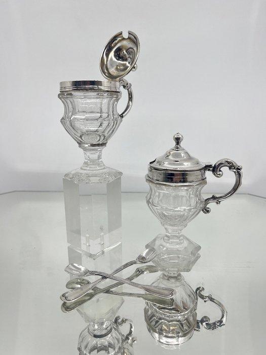 Cut Crystal Mustard / Condiment Set with Spoons - Wolfers -, Antiquités & Art, Antiquités | Argent & Or
