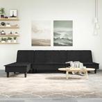 vidaXL Slaapbank L-vormig 255x140x70 cm fluweel zwart, Huis en Inrichting, Zetels | Zetels, Verzenden, Nieuw
