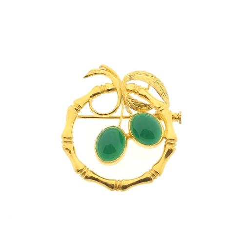 22 Krt. Gouden broche met chrysopraas | Exclusief/Vintage, Handtassen en Accessoires, Broches, Overige kleuren, Gebruikt, Met edelsteen