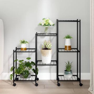 vidaXL Bloemenstandaard met wielen 83x25x83,5 cm ijzer zwart, Verzenden