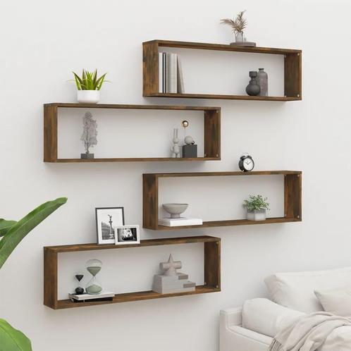 vidaXL Wandschappen kubus 4 st 100x15x30 cm bewerkt hout, Huis en Inrichting, Kasten | Wandmeubels, Nieuw, Verzenden