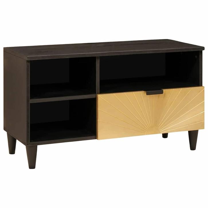 vidaXL TV Kast met lade Zwart en Goud 80 x 33 x 46 cm, Huis en Inrichting, Woonaccessoires | Cd- en Dvd-rekken, Nieuw, Verzenden