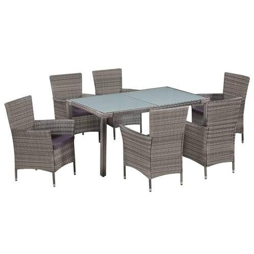 vidaXL 7-delige Tuinset met kussens poly rattan grijs, Tuin en Terras, Tuinsets en Loungesets, Tuinset, Nieuw, Verzenden