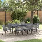 vidaXL Tuin Eettafel Set 9 pcs Grijs Poly rattan, Tuin en Terras, Tuinsets en Loungesets, Verzenden, Nieuw