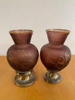 Daum - Vaas (2)  - Glas, Zilver - Paar Daum vazen met voet, Antiek en Kunst