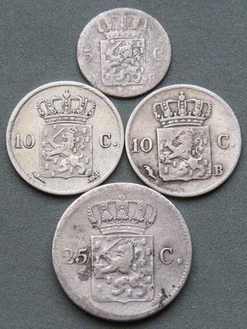 Pays-Bas. Willem I. 5-10 en 25 cent 1825-1826(4 stuks) (Sans