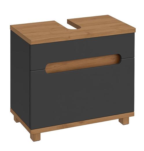 Badplaats Wastafel Onderkast Otero 60 cm - Grijs met Eiken, Huis en Inrichting, Badkamer | Badkamermeubels, Nieuw, Verzenden