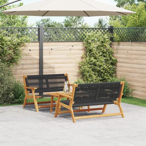 vidaXL Tuinstoelen met Tafel - 3-delige Set in Zwart Massief, Tuin en Terras, Tuinstoelen, Nieuw, Verzenden