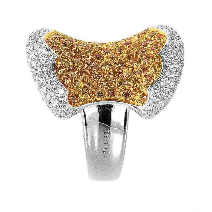 Ring - 18 karaat Witgoud, 18K witgouden gele saffier en, Handtassen en Accessoires, Ringen