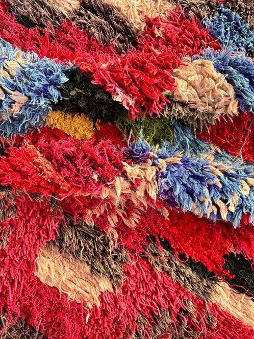 Vintage Marokkaanse Boucherouite-poef – Met de hand geweven, Huis en Inrichting, Stoffering | Tapijten en Vloerkleden