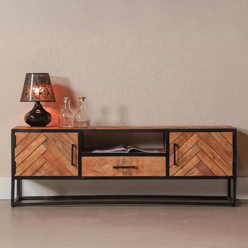 Tv-meubel Mangohout Kjeld 145 cm, Huis en Inrichting, Kasten |Televisiemeubels, 25 tot 50 cm, Nieuw, Overige houtsoorten, Minder dan 100 cm