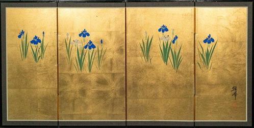 Bybu kamerscherm - Hout, Papier, Een mooi vierluik met, Antiek en Kunst, Antiek | Overige Antiek