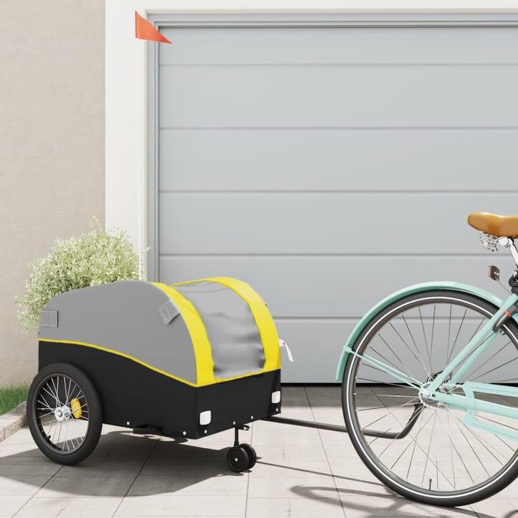 vidaXL Fietstrailer 45 kg ijzer zwart en geel, Fietsen en Brommers, Fietsaccessoires | Aanhangwagens en Karren, Nieuw, Verzenden