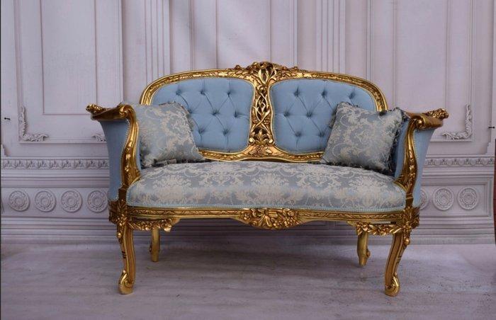 Zitgroep - Fluweel, Hout, Marmer - Louis XV-stijl gouden en, Antiek en Kunst, Curiosa en Brocante