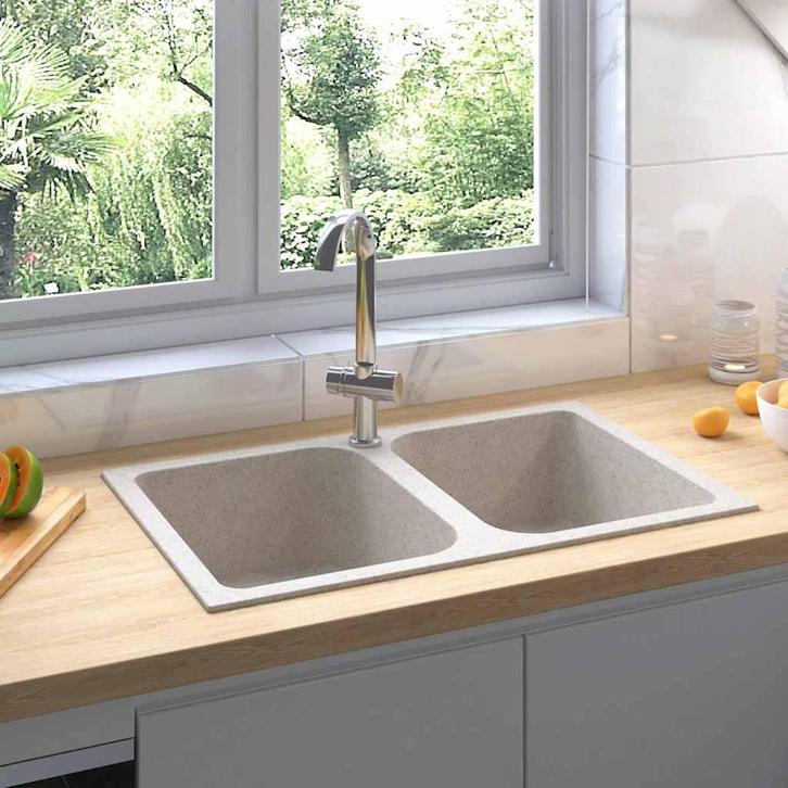 vidaXL Keukenwasbak Beige 76 x 48 x 30 cm Graniet, Huis en Inrichting, Keuken | Keukenelementen, Nieuw, Verzenden