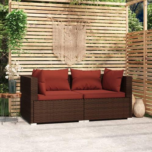 vidaXL Bank 2-zits met kussens poly rattan bruin, Tuin en Terras, Tuinsets en Loungesets, Nieuw, Verzenden