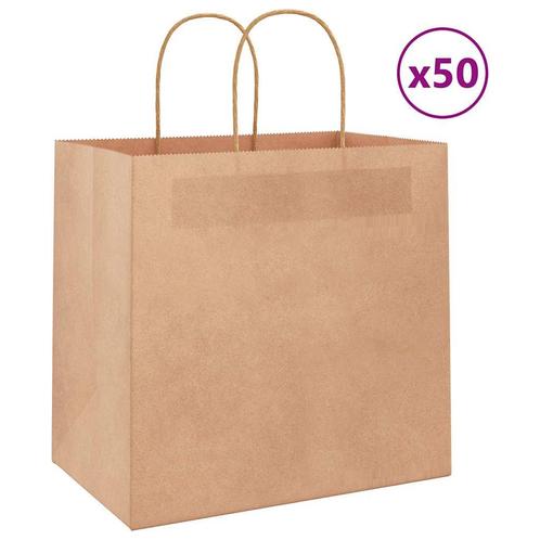 vidaXL Papieren zakken 50 st met hengsels 26x17x25 cm bruin, Diversen, Cadeauverpakkingen, Nieuw, Verzenden