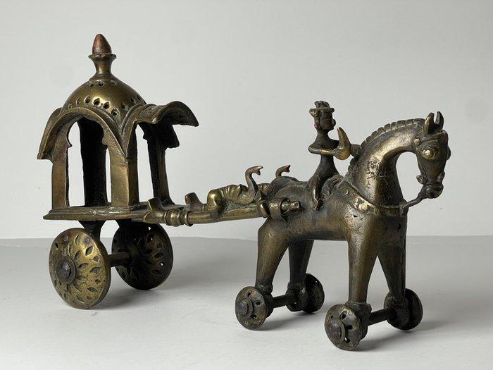 sculptuur, Indischer Zeremonialwagen mit Pferd – Bronze,, Antiek en Kunst, Kunst | Niet-Westerse kunst