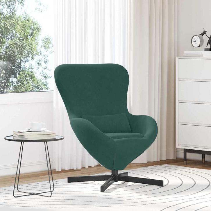 vidaXL Eivormige stoel Donkergroen 63 x 73 x 90 cm Fluweel, Huis en Inrichting, Fauteuils, Nieuw, Verzenden