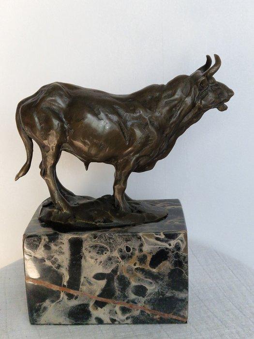 Milo (1910-1978) - Beeld, Bronzen stier op marmeren voet -, Antiquités & Art, Curiosités & Brocante