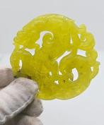 Amulet Dubbele Draak en Fenix Hongshan Natuurlijk Citrien -