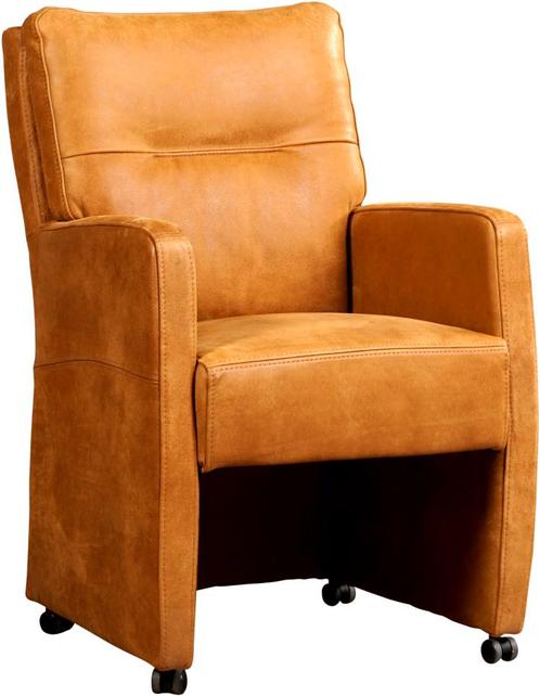 Cognac leren landelijke eetkamerfauteuil - Kenia Leer Cognac, Maison & Meubles, Chaises, Enlèvement ou Envoi