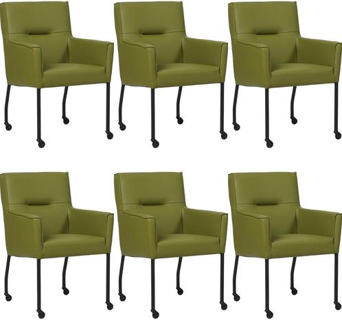 Set van 6 Groene leren moderne eetkamerstoelen - Toledo Leer, Huis en Inrichting, Stoelen, Nieuw, Vijf, Zes of meer stoelen, Leer