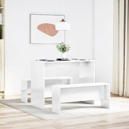 vidaXL 3-delige Eettafel en bankenset bewerkt hout hoogglans, Huis en Inrichting, Complete eetkamers, Nieuw, Verzenden