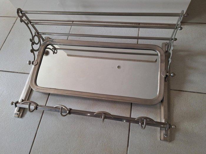 Kapstok - Nikkel in zilver - Spiegel en hoedenplank, Antiek en Kunst, Curiosa en Brocante