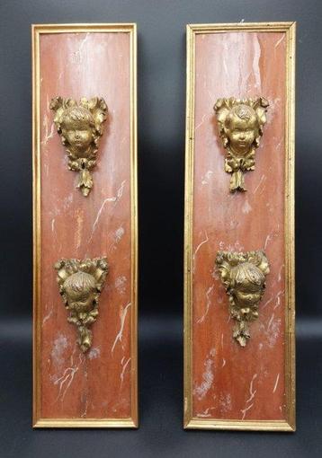 sculptuur, Pareja de frisos de madera marmolizada con
