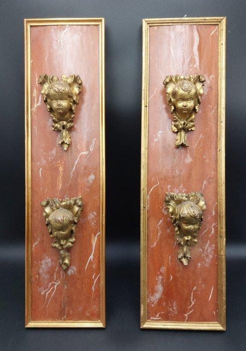 sculptuur, Pareja de frisos de madera marmolizada con, Antiek en Kunst, Antiek | Keramiek en Aardewerk