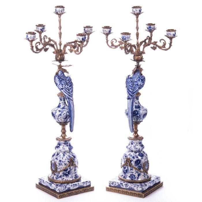 Kaarsenhouder (2) - Brons, Porselein - 85 cm!, Antiek en Kunst, Kunst | Designobjecten