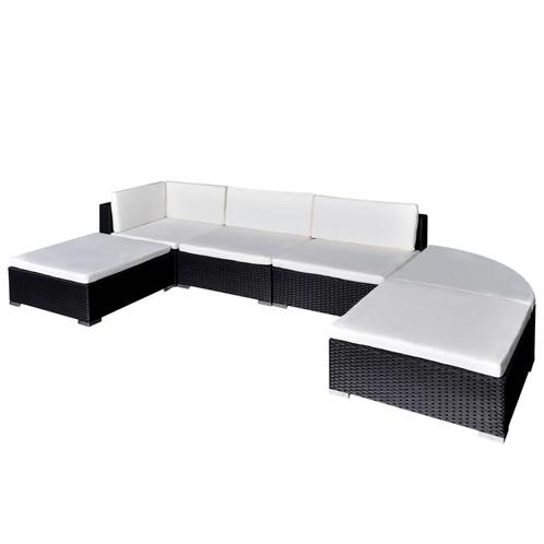 vidaXL 6-delige Loungeset met kussens poly rattan zwart, Tuin en Terras, Tuinsets en Loungesets, Loungeset, Nieuw, Verzenden