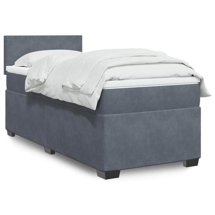 vidaXL Boxspring met matras fluweel donkergrijs 1-persoons, Huis en Inrichting, Slaapkamer | Bedden, Nieuw, Verzenden