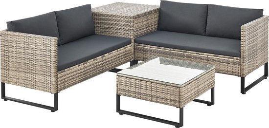 2dekans | Juskys Loungeset / Tuinset Santorini - Polyrotan -, Tuin en Terras, Tuinsets en Loungesets, Ophalen of Verzenden