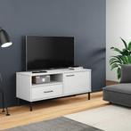vidaXL Meuble TV avec pieds en métal Blanc Bois de pin, Maison & Meubles, Armoires | Mobilier de télévision, Neuf, Verzenden
