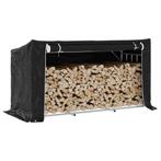 vidaXL Haardhoutrek met regenhoes 200,5x80,5x110,5 cm staal, Tuin en Terras, Brandhout, Verzenden