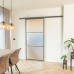 Stalen Schuifdeur met koofsysteem 3 Vlaks Olijfgroen Mat gla, Doe-het-zelf en Bouw, Nieuw, Metaal, 75 tot 150 cm, 150 tot 225 cm
