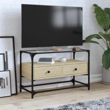 vidaXL Tv-meubel met glazen blad 80x35x51 cm hout sonoma, Huis en Inrichting, Verzenden, Nieuw