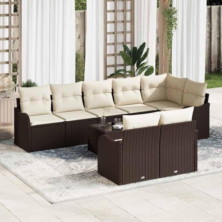 vidaXL Tuinbank Set met kussen 9 pcs Bruin en wit Poly, Tuin en Terras, Tuinsets en Loungesets, Nieuw, Verzenden