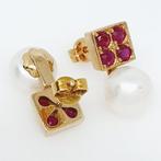 Oorbellen - 18 karaat Geel goud - 1.20ct. tw. Robijn - Parel, Bijoux, Sacs & Beauté, Boucles d'oreilles