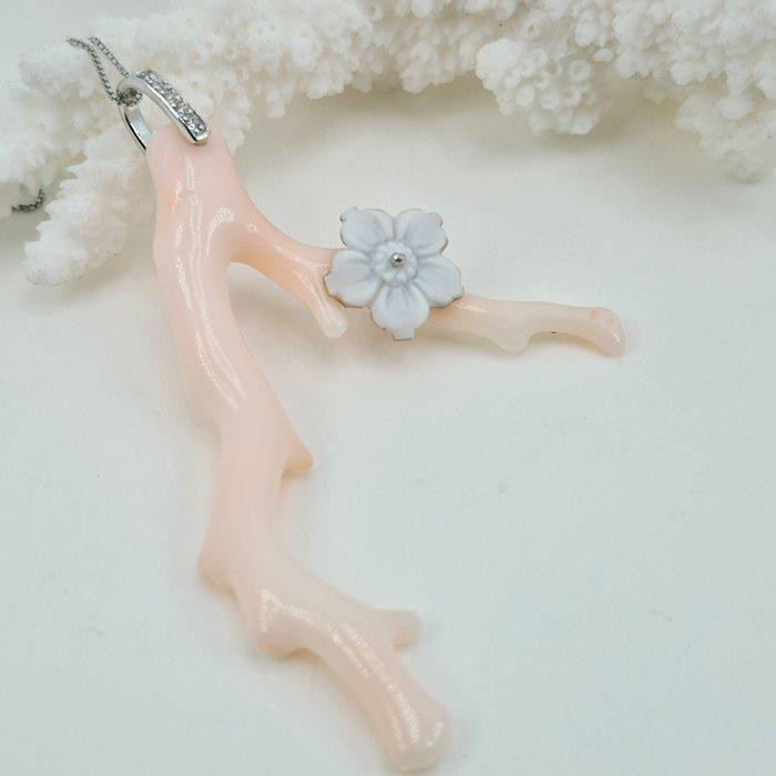 Corail - Argent - Collier avec pendentif - RAMO CORALLO ROSA, Antiek en Kunst, Curiosa en Brocante