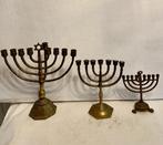 Menora 3 antiek messing gegoten Menora,s (3) - Gegoten, Antiek en Kunst