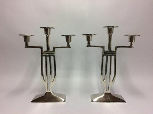 Kandelaar - Stel drielichts kandelaars in Art Deco, Antiek en Kunst, Curiosa en Brocante