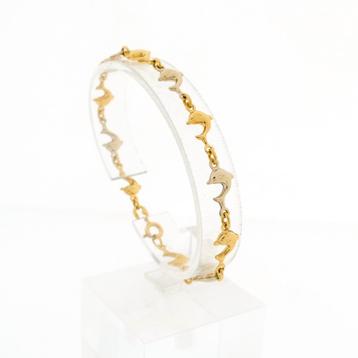 18 krt. Bicolor gouden armband van dolfijnen | 19,5 cm beschikbaar voor biedingen