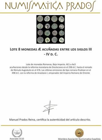 Romeinse Rijk Lote 8 monedas Æ acuñadas entre los siglos III